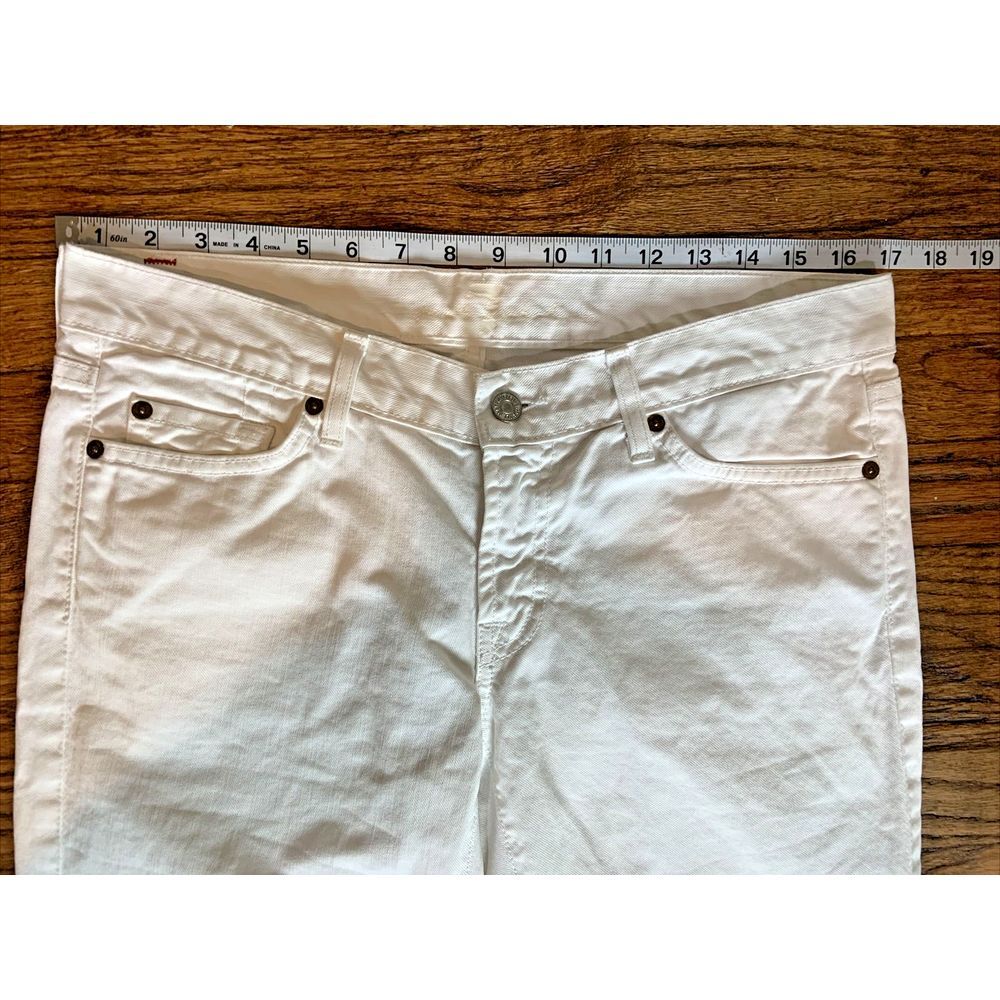 7 For All Mankind Jeans Women *30 White Denim Cropped Embroidery 3" cuff USA - Picture 7 of 13